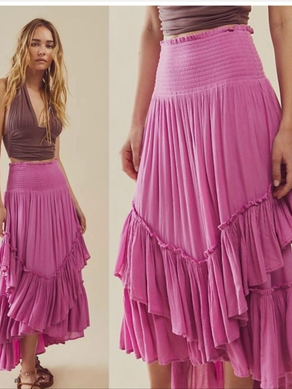 Free People Size M The Convertible Skirt Maxi Skirt Also Dress Tiered Pink